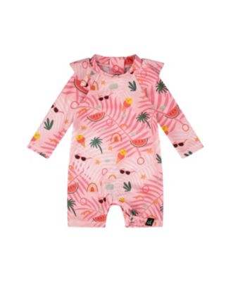 Girls' One-Piece Long Sleeve Beach Print Rashguard - Baby
