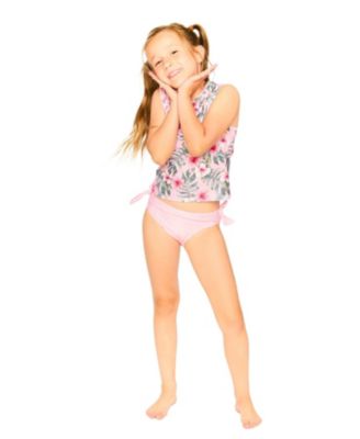 Girls' Two-Piece Short Sleeve Top Hibiscus Swimsuit - Little Kid