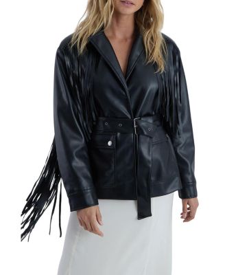 Fringe Faux Leather Belted Jacket