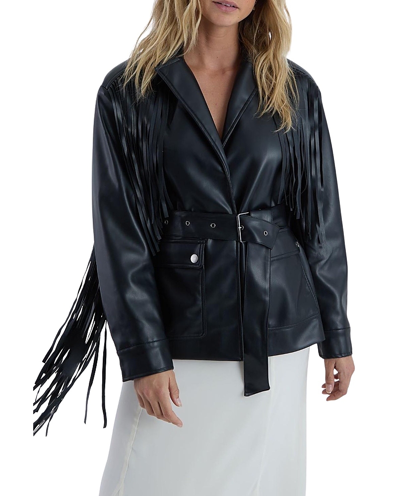 Nasty Gal Fringe Faux Leather Belted Jacket