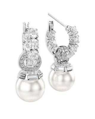 Matrix Cubic Zirconia & Imitation Pearl Charm Hoop Earrings