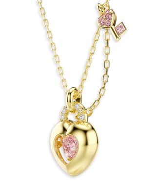 Idyllia Crystal & Cubic Zirconia Heart & Key Pendant Necklace, 14.87-17.75"