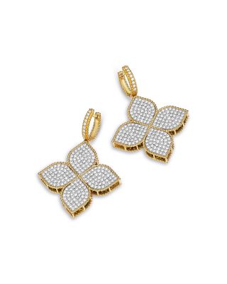 18K White & Yellow Gold Princess Flower Diamond Pav&eacute; Drop Earrings