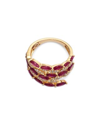 Ruby & Diamond Multirow Ring in 14K Yellow Gold
