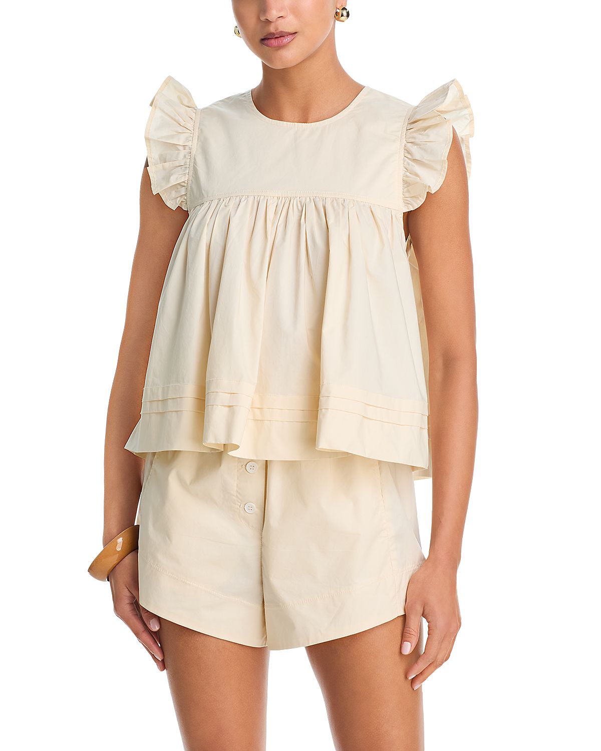 Aqua Poplin Flutter Top - Exclusive