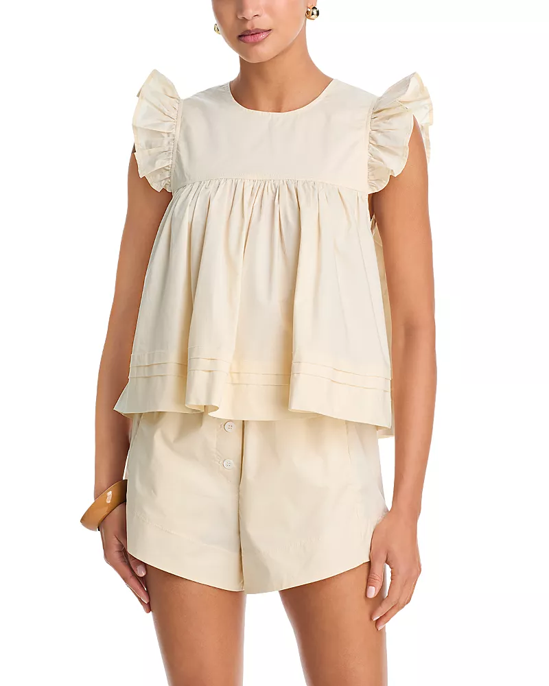 Aqua Poplin Flutter Top - Exclusive