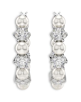 Matrix Crystal & Imitation Pearl Hoop Earrings