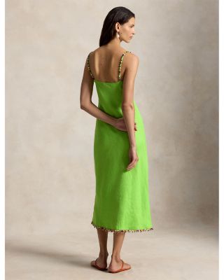 Beaded Trim Linen Slip Dress