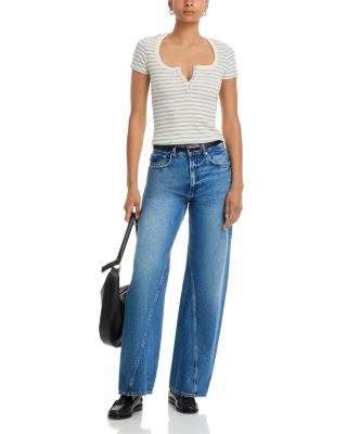 Double Stripe Scoop Henley Tee