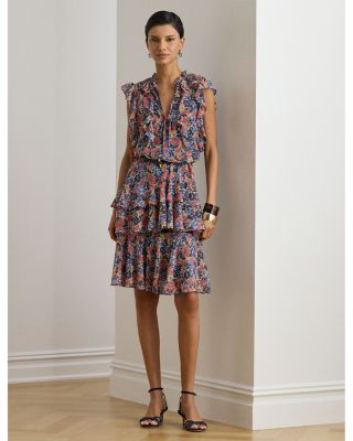 Floral Ruffle Trim Georgette Dress