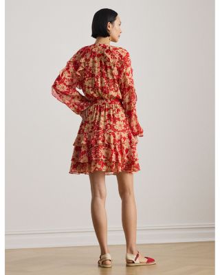 Print Ruffle Trim Georgette Tiered Dress