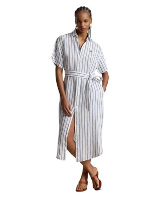 Striped Linen Short Sleeve Shirtdress