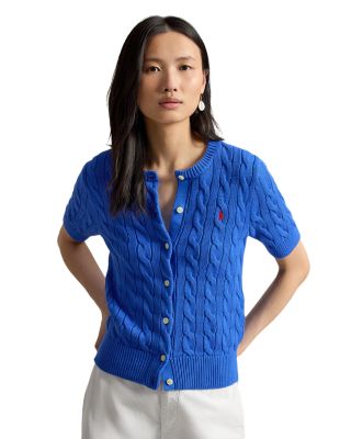 Cable Knit Cotton Short Sleeve Cardigan