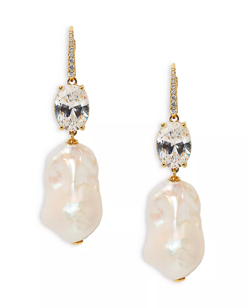 Nadri Madrid Cubic Zirconia & Cultured Freshwater Pearl Double Drop Earrings