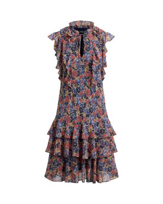 Floral Ruffle Trim Georgette Dress