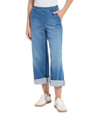 Lyssé Andie Fringe Detail High Rise Straight Jeans In Authentic Midwash