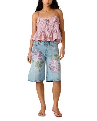 Kesha High Rise Bermuda Jean Shorts in Seabreeze