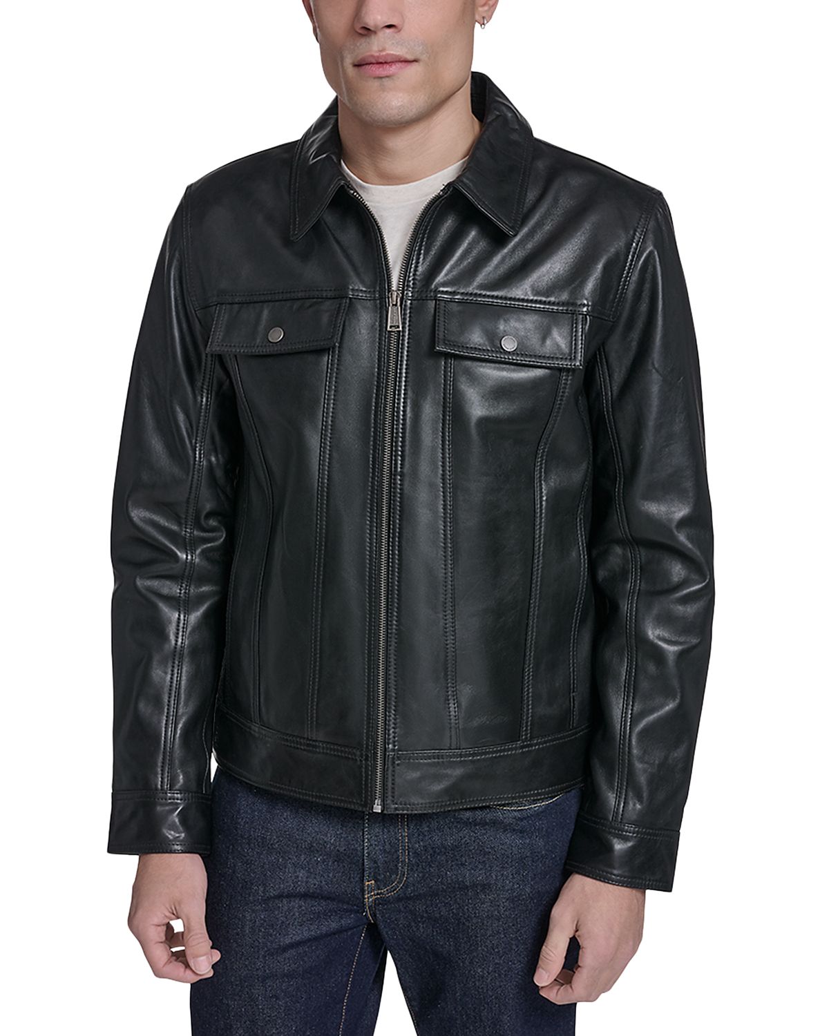 Cole Haan Leather Trucker Jacket