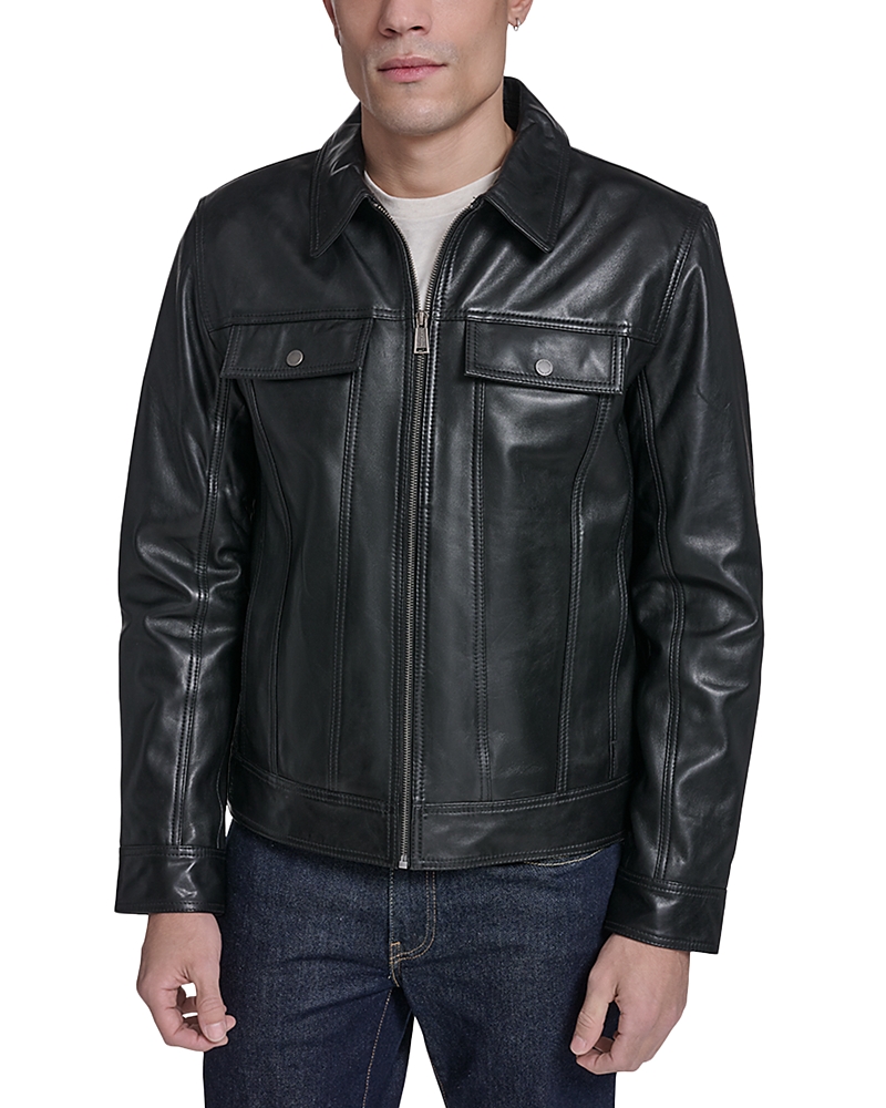Cole Haan Leather Trucker Jacket