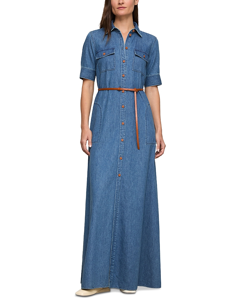 Lafayette 148 New York Short Sleeve Patch Pocket Maxi Shirt Dress