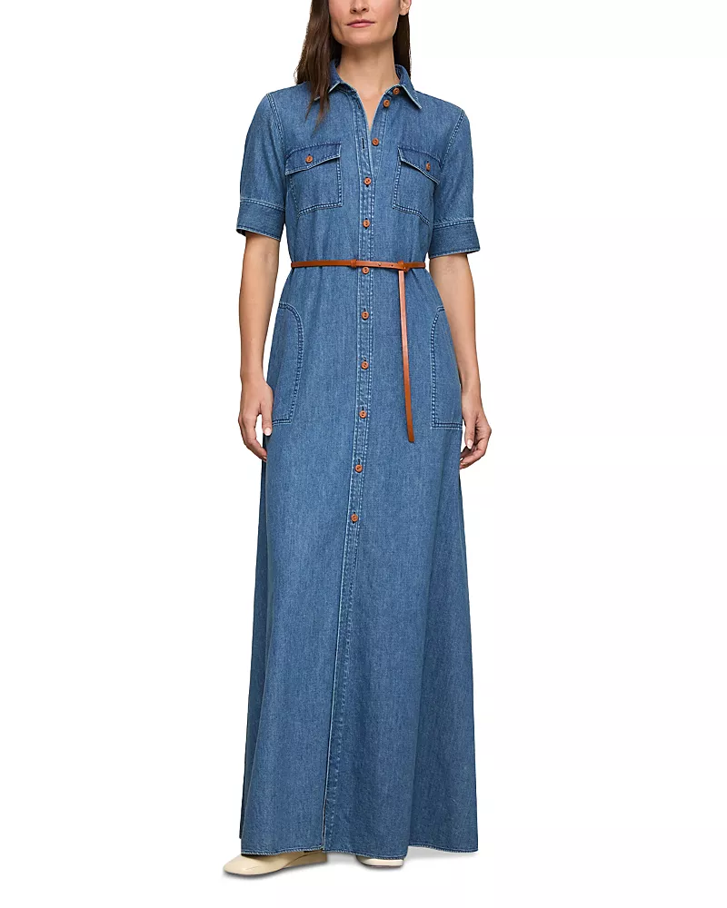 Lafayette 148 New York Short Sleeve Patch Pocket Maxi Shirt Dress