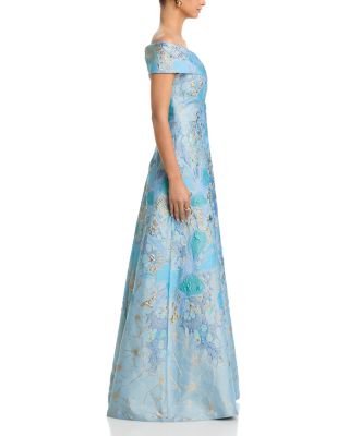 Off-the-Shoulder Portrait Side Drape A Line Skirt Gown