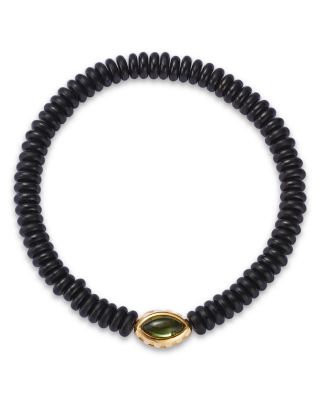 14K Yellow Gold Peridot Eye of the Idol Onyx Bead Bracelet