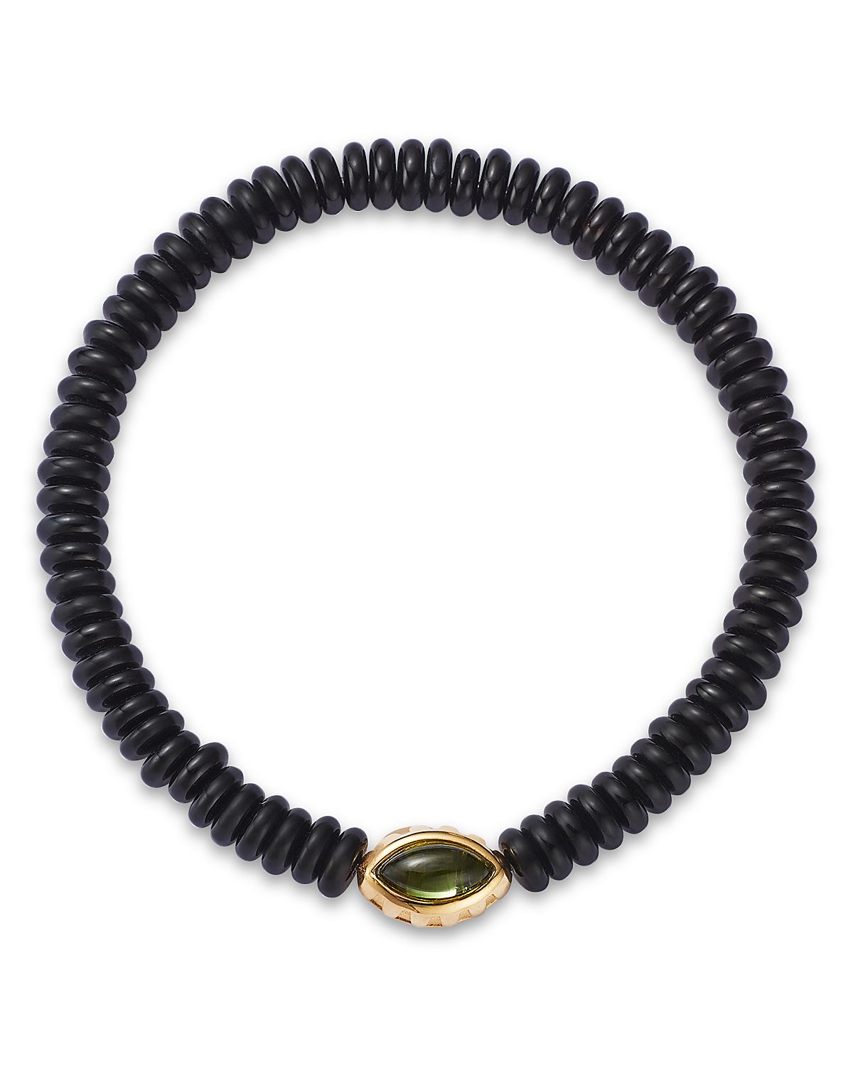 Luis Morais 14K Yellow Gold Peridot Eye of the Idol Onyx Bead Bracelet