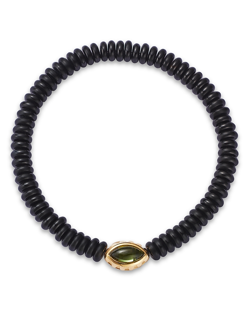 Luis Morais 14K Yellow Gold Peridot Eye of the Idol Onyx Bead Bracelet