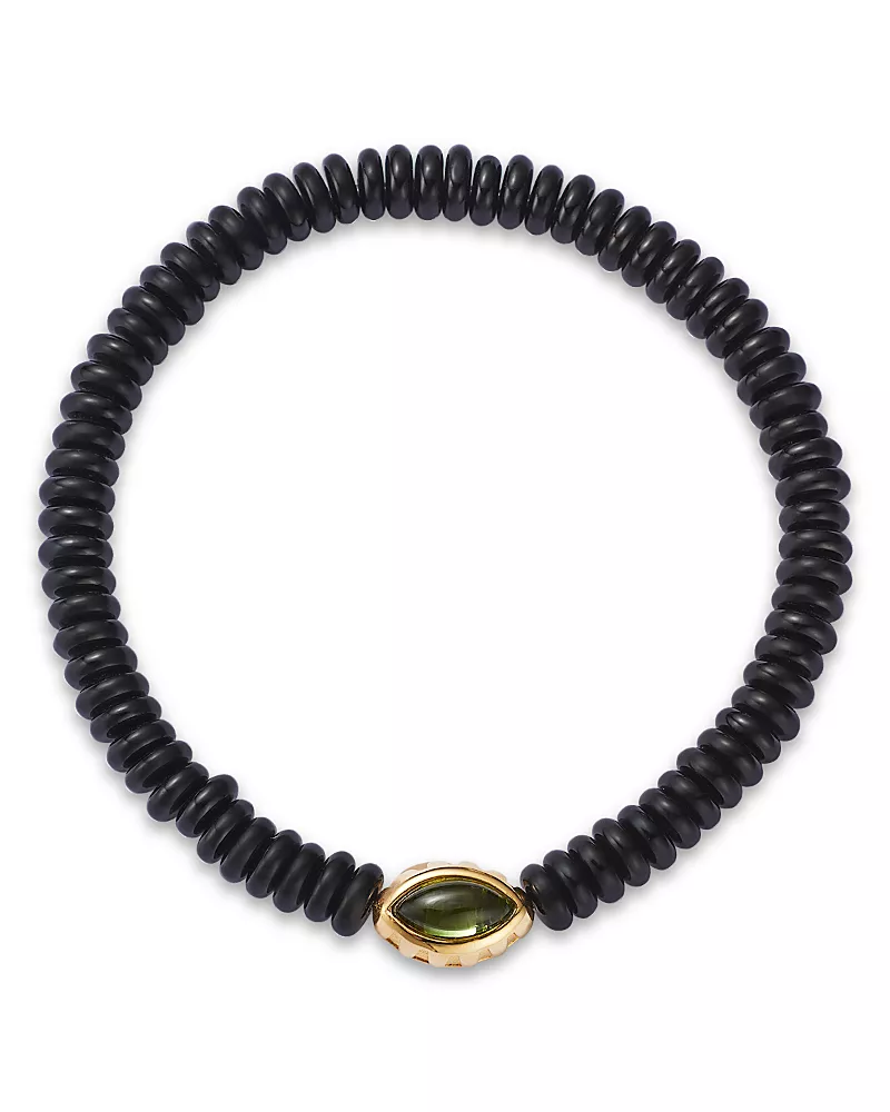 Luis Morais 14K Yellow Gold Peridot Eye of the Idol Onyx Bead Bracelet