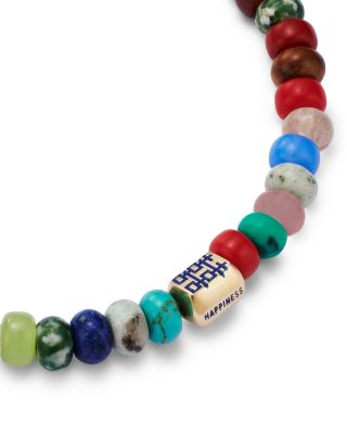 14K Yellow Gold Multicolor Agate Bead Happiness Symbol Ingot Bracelet