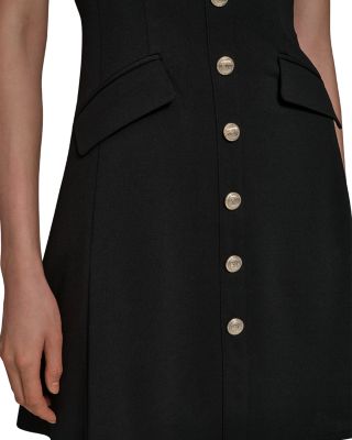 V Neck Button Front Fit And Flare Dress