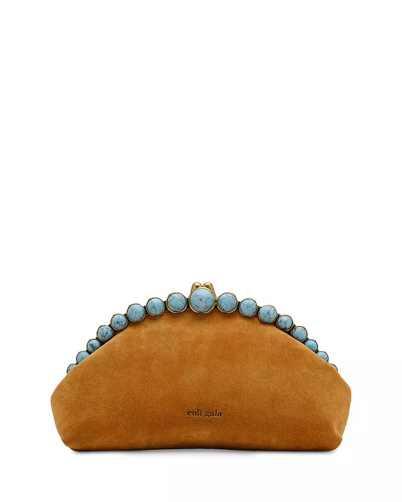 Cult Gaia Una Suede & Stone Clutch