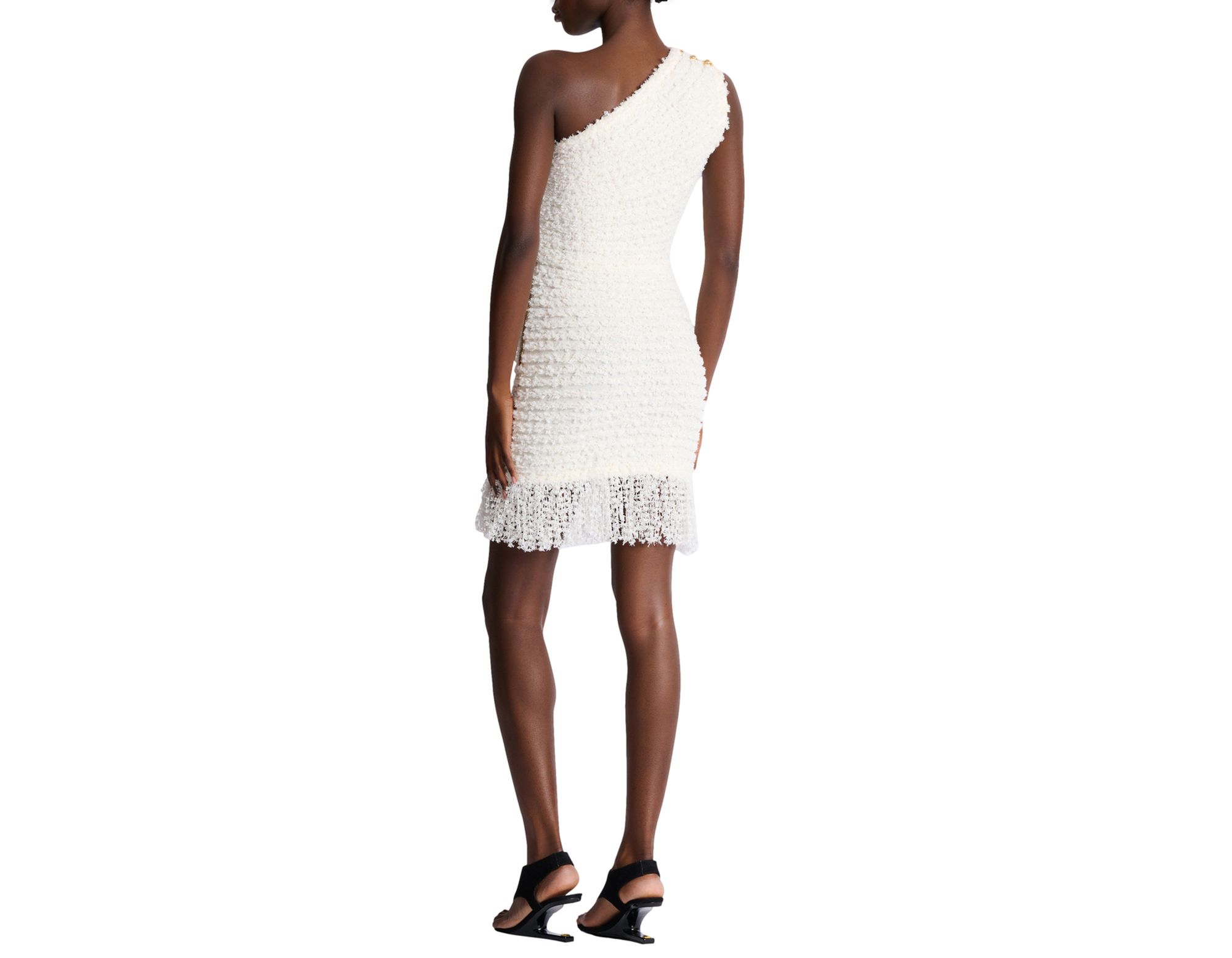 Dotted Tweed One-Shoulder Dress — Image 3