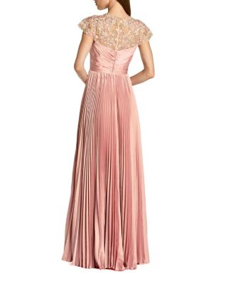Pleated Charmeuse Embellished Cap Sleeve Gown