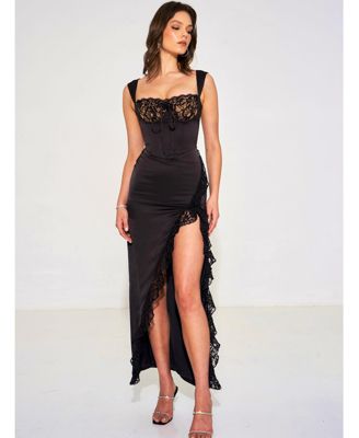  Freddie Lace Bustier Satin Slip Maxi Corset Dress