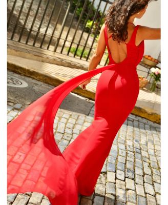  Ulanda Chiffon Lace Backless Maxi Train Dress