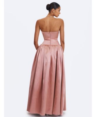  Willette Satin Strapless Gathered Maxi Dress