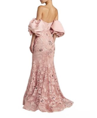  Satin Off The Shoulder Embroidered Mermaid Gown