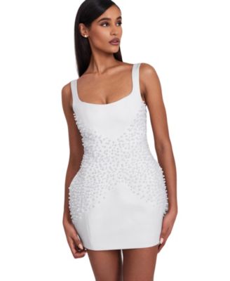  Tais Faux Pearl Beaded Cocoon Shape Mini Dress