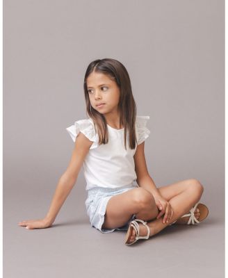 Girls' Organic Knit Top with Eyelet Flutter Sleeves - Little Kid, Big Kid