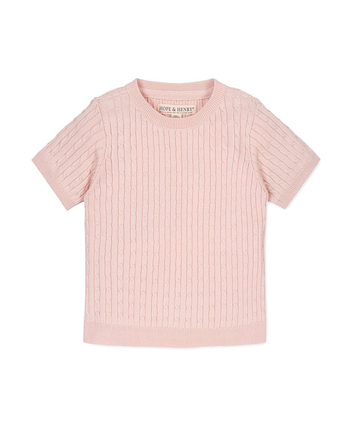 Hope & Henry Girls' Organic Short Sleeve Cable Sweater - Little Kid, Big Kid