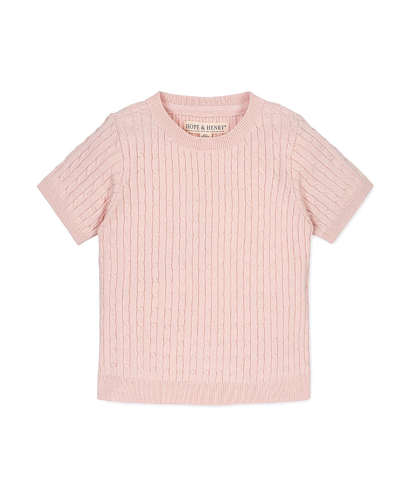 Hope & Henry Girls' Organic Short Sleeve Cable Sweater - Little Kid, Big Kid