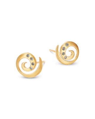 14K Yellow Gold Diamond Swirl Shell Stud Earrings - Exclusive