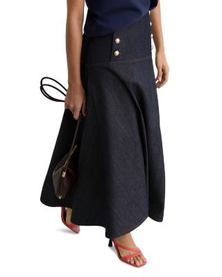 Button Detail Denim Skirt