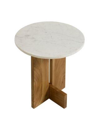 Tarin Acacia Wood and Marble Side Table
