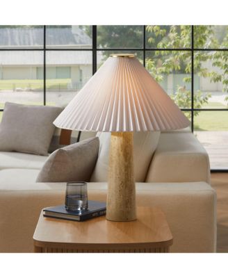 Cove Travertine Table Lamp With Pleated Shade