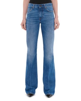 Flora Mid Rise Flare Leg Jeans in Real Blue