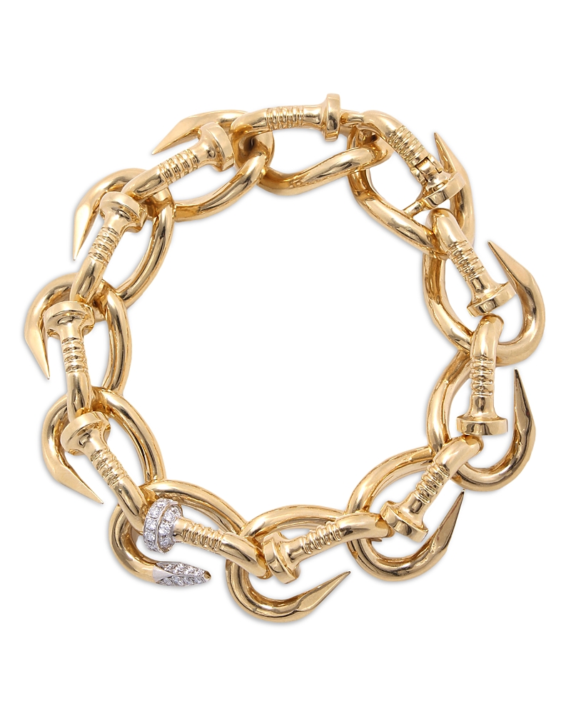 David Webb David Web Platinum & 18k Yellow Gold Tool Chest Diamond Hammered Bent Nail Bracelet