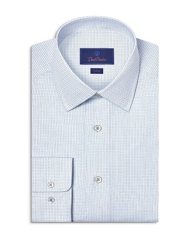 David Donahue Trim Fit Dobby Micro Grid Dress Shirt